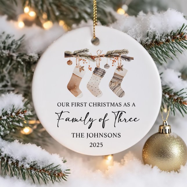 First Christmas as a Family of Three Ceramic Ornament (Creator Uploaded)