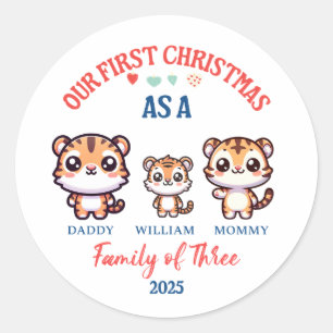 First Christmas As A Family of Three Cute Tigers  Classic Round Sticker