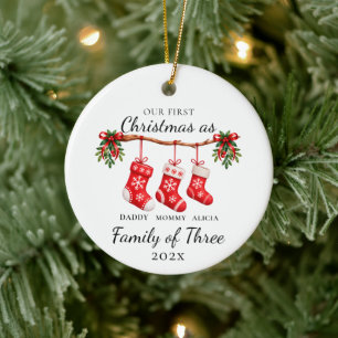 First Christmas as a Family of Three New Parents Ceramic Ornament