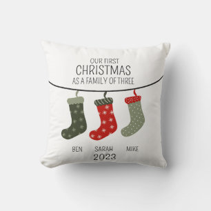 First Christmas as a family of three Throw Pillow