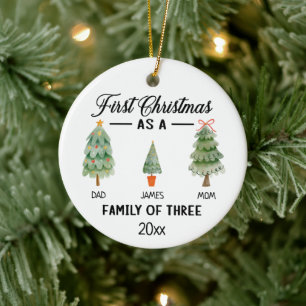 First Christmas As A Family Of Three Watercolor Ceramic Ornament