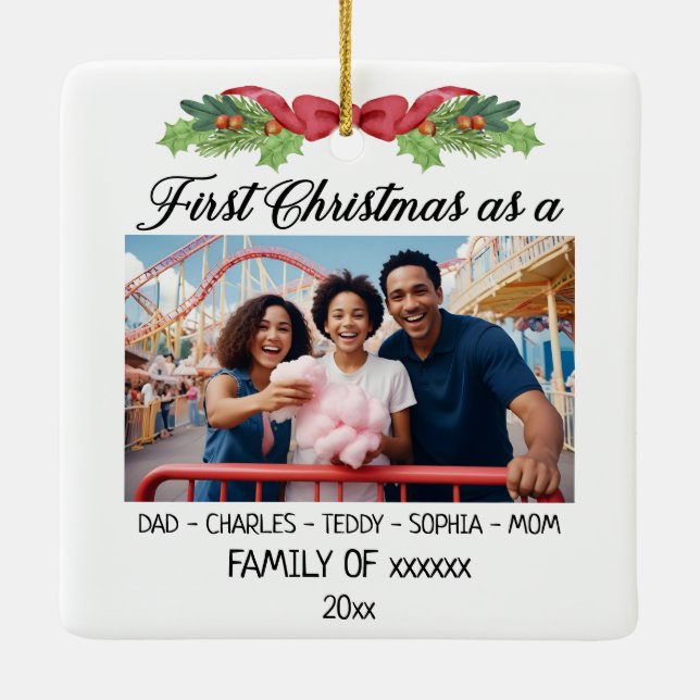First Christmas as a Family With Custom 2 Photos Ceramic Ornament (Back)