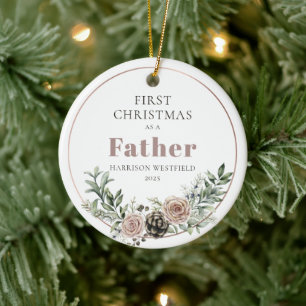 First Christmas as a Father Name Year Ceramic Ornament