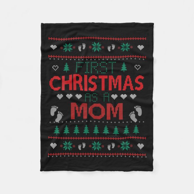 First Christmas As A Mom Funny Matching Xmas New M Fleece Blanket (Front)