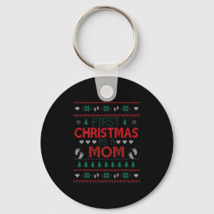 First Christmas As A Mom Funny Matching Xmas New M Keychain