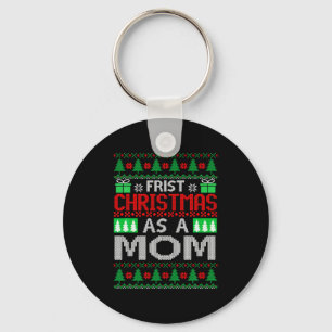 First Christmas As A Mom Santa Hat Ugly Xmas New M Keychain