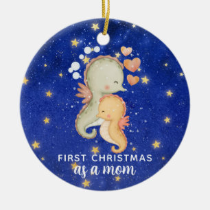 First Christmas As A Mom Seahorse Custom Ceramic Ornament