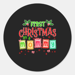 First Christmas As A Mommy 2025 Coquette Bow Match Classic Round Sticker