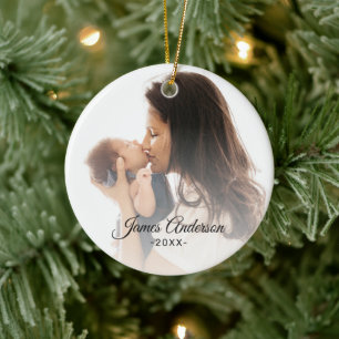 First Christmas as a Mommy Single Photo Name Ceramic Ornament