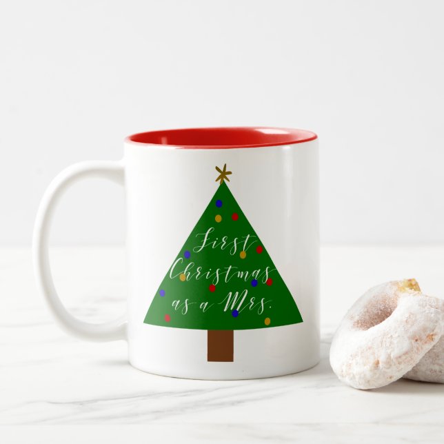 First Christmas as a Mrs. Personalized Two-Tone Coffee Mug (With Donut)
