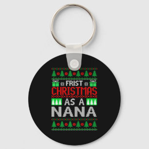 First Christmas As A Nana Santa Hat Ugly Xmas New Keychain