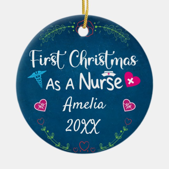 First Christmas as a Nurse 2023, Personalized name Ceramic Ornament (Front)