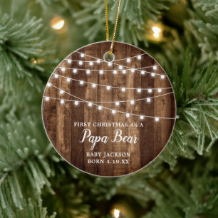 First Christmas As A Papa Bear Personalized Rustic Ceramic Ornament