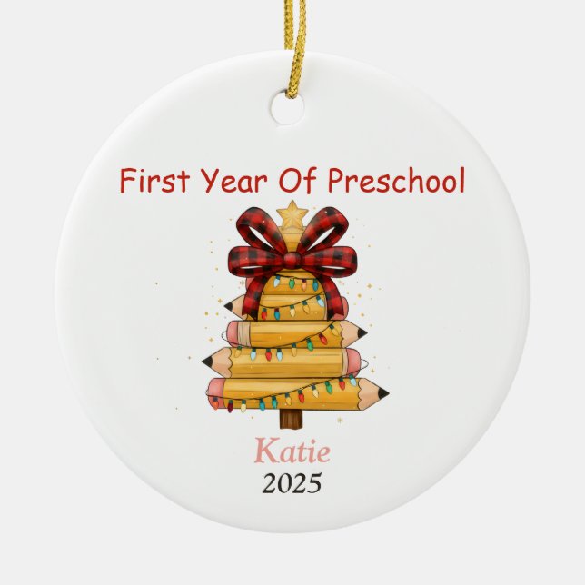 First Christmas as a Preschool Ceramic Ornament (Front)