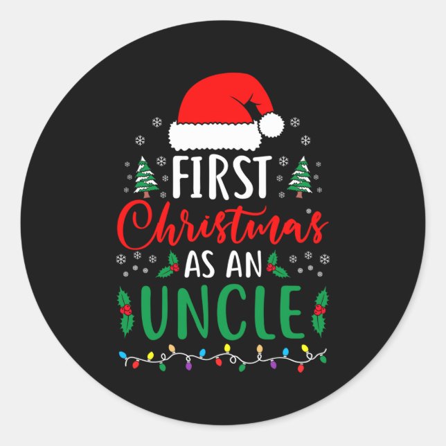 First Christmas As An Uncle New Parents Xmas Match Classic Round Sticker (Front)