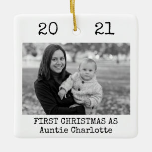 First Christmas As Aunt Black and White Simple Cer Ceramic Ornament