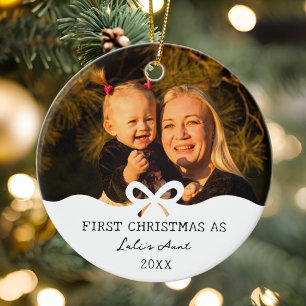First Christmas As Aunt Bow Custom Photo Ceramic Ornament