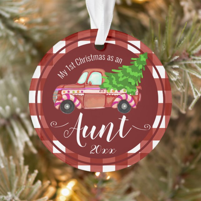 First Christmas as Aunt Red Truck Photo Ornament (Tree)