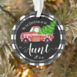 First Christmas as Aunt Red Truck Photo Ornament<br><div class="desc">Fun retro red truck with Christmas tree. Candy themed truck. First Christmas as an aunt with date. Photo upload template ornament add babies photo.</div>