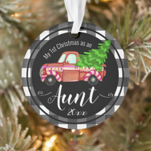 First Christmas as Aunt Red Truck Photo Ornament