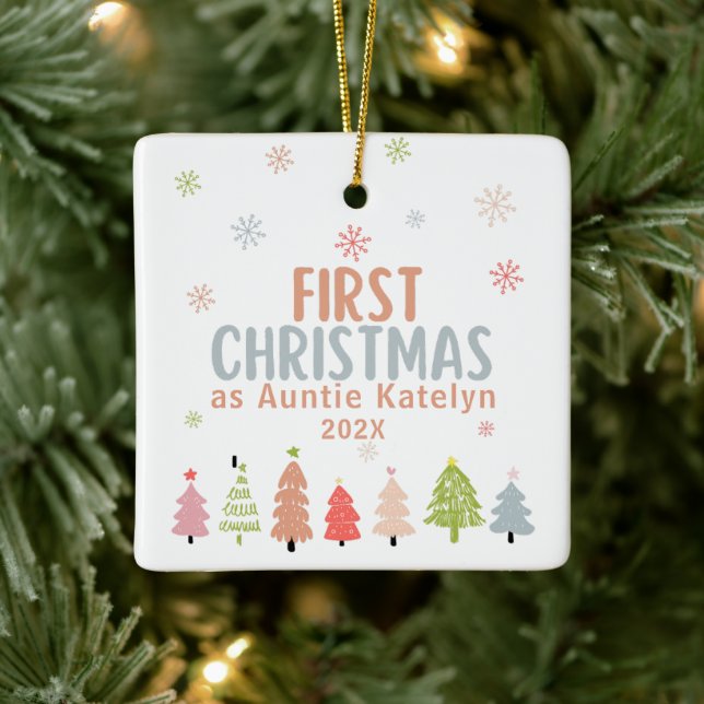 First Christmas as Auntie, Photo, Personalized Ceramic Ornament (Tree)