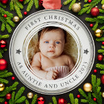First Christmas as Auntie & Uncle Photo Metal Ornament<br><div class="desc">Personalize this ornament with a photo of your baby and the year to make a beautiful keepsake gift for the new auntie and uncle.</div>