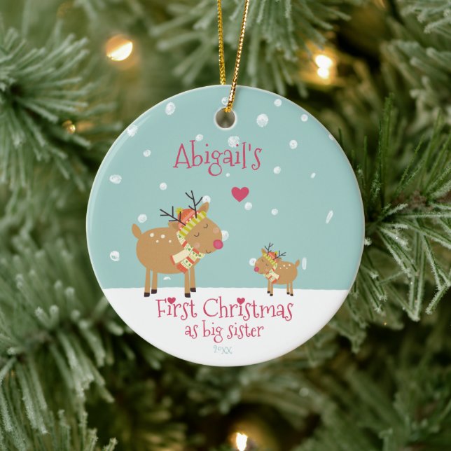 First Christmas as Big Sister, Cute Reindeer Ceramic Ornament (Tree)