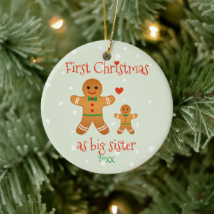First Christmas as Big Sister - Gingerbread Men Ceramic Ornament