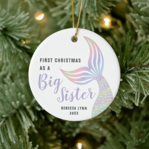 First Christmas As Big Sister Personalized Mermaid Ceramic Ornament