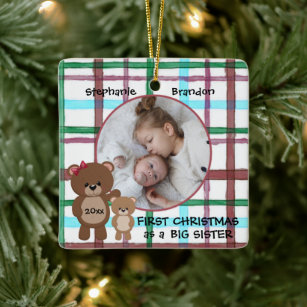 First Christmas as Big Sister Personalized Photo Ceramic Ornament
