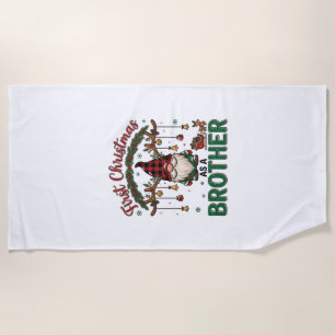 First Christmas As Brother Gnome Reindeer Sleigh Beach Towel