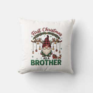 First Christmas As Brother Gnome Reindeer Sleigh Throw Pillow