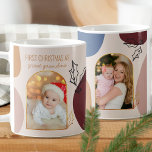 First Christmas as Custom Gold Arch Photo Coffee Mug<br><div class="desc">Trendy photo mug for your First Christmas as great grandma, mom, auntie or whoever you want. Your photos are framed with gold arches, trendy organic shapes and sketched holly leaves in black and gold. The design has a neutral, earthy colour palette of blush, brick, ochre yellow and blue. The template...</div>