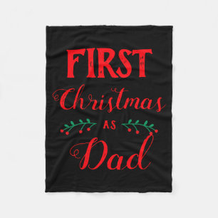 First Christmas As Dad Family Matching Red Text  Fleece Blanket