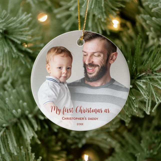 First Christmas as Dad Full Photo Faded Ceramic Ornament (Tree)