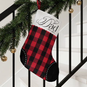First Christmas As Dad Red Plaid Personalized Year Small Christmas Stocking