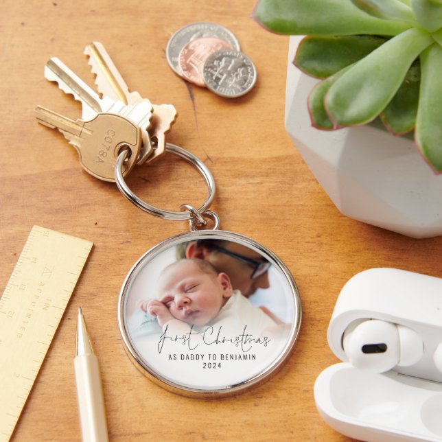  First Christmas As Daddy Name Photo Overlay Keychain (Desk)