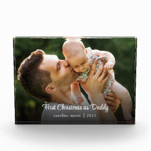 First Christmas as Daddy New Baby Elegant Script Photo Block