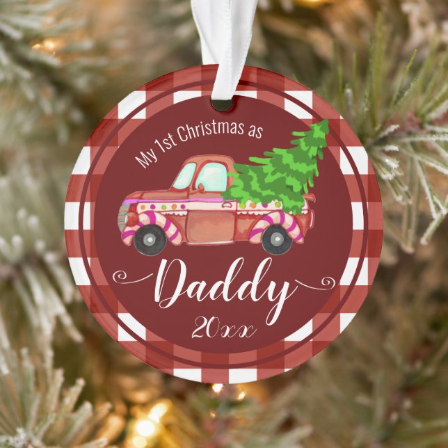First Christmas as Daddy Red Truck Photo Ornament (Tree)