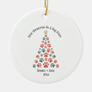 First Christmas as Dog Mom/Dad – Custom Paw Print  Ceramic Ornament