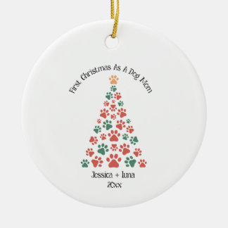 First Christmas as Dog Mom/Dad – Custom Paw Print Ceramic Ornament