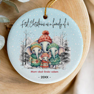 First Christmas as family of 4 white elephants  Ceramic Ornament