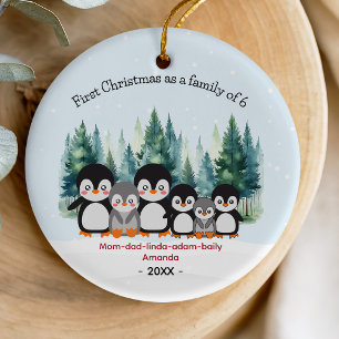 First Christmas as family of 6 penguins  Ceramic Ornament