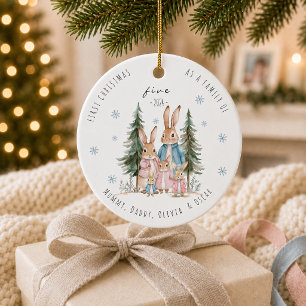 First Christmas As Family of Five Rabbit Ceramic Ornament