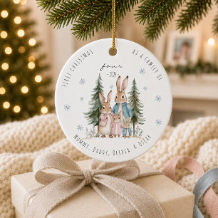 First Christmas As Family of Four Rabbit Ceramic Ornament