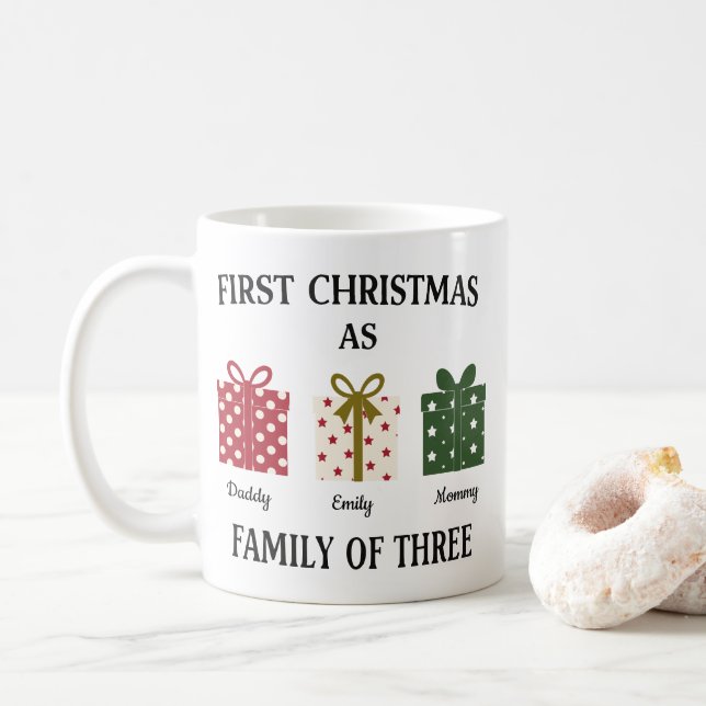 First Christmas as Family of Three Gift Coffee Mug (With Donut)