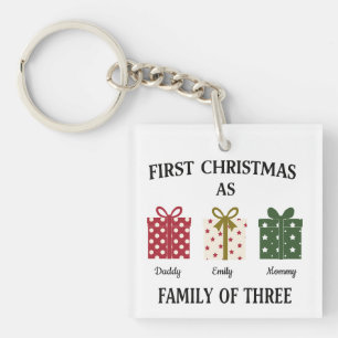 First Christmas as Family of Three Gift Keychain