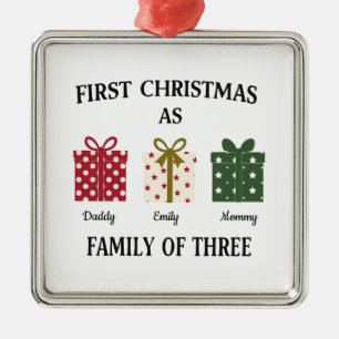 First Christmas as Family of Three Gift Metal Ornament