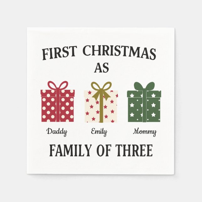 First Christmas as Family of Three Gift Napkin (Front)