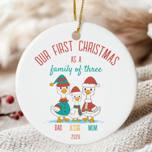 First Christmas as Family of Three Personalized  Ceramic Ornament